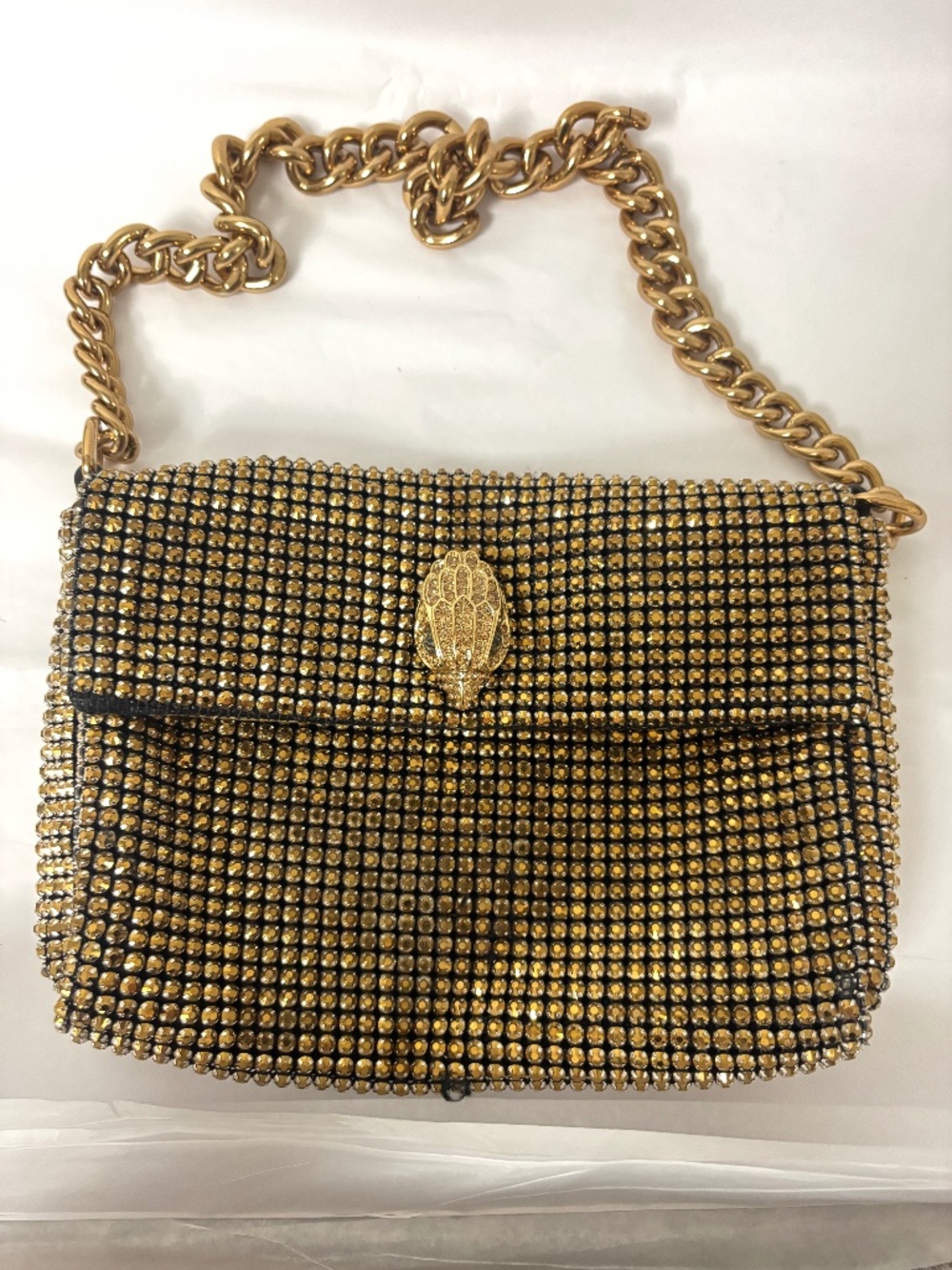 Kurt Geiger Gold Crystal Mesh Shoulder Bag with Chain